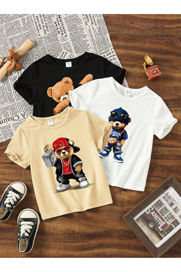 Children's Printed Set of 3 Cotton Oversize T-shirt