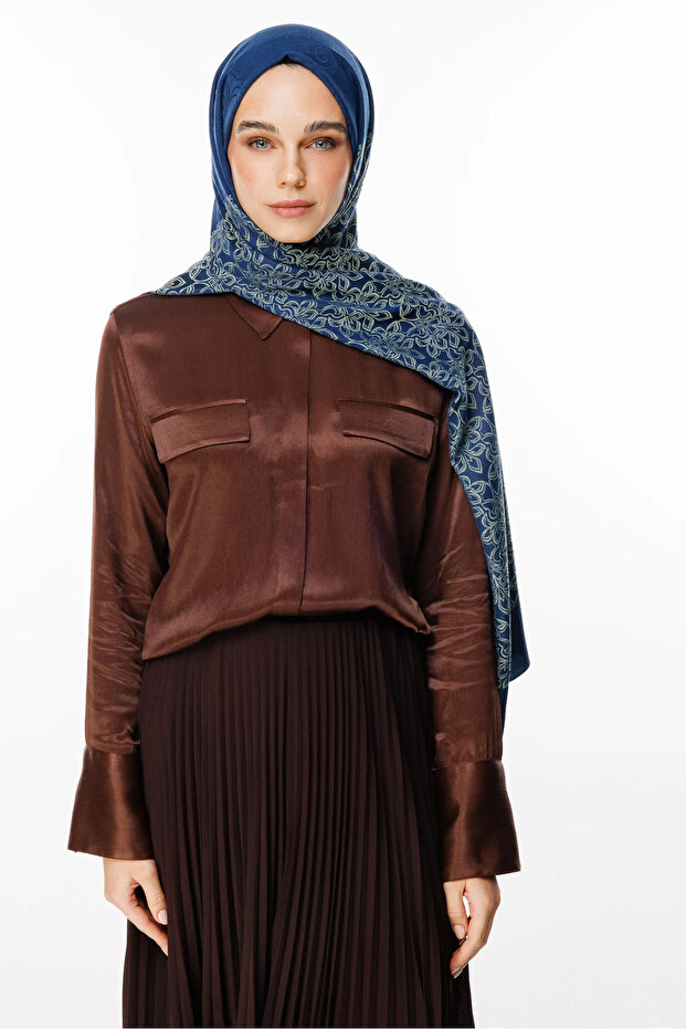 Nora Pattern Double Sided Shawl Navy Blue-Water Green