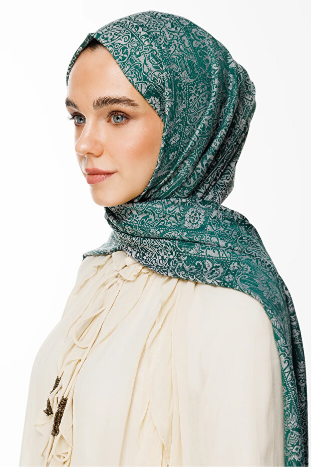 Henna Pattern Double Sided Shawl Emerald-Pink - 3