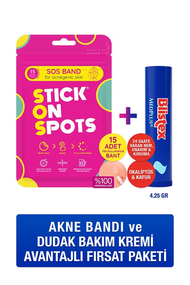 Kuruyan Ve Çatlayan Dudaklara Yoğun Bakım Medplus Stick 4,25gr + Sos Band 15 Adet Sivilce/akne Patch - 1