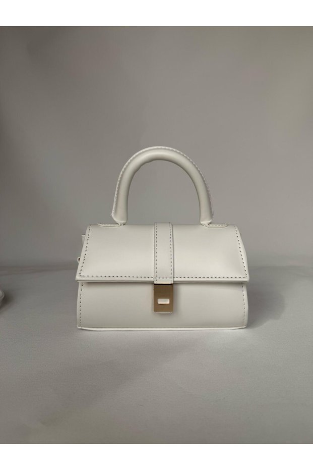 White Gold Detailled Magnetic Closure Hand Shoulder and Crossbody Women's Bag