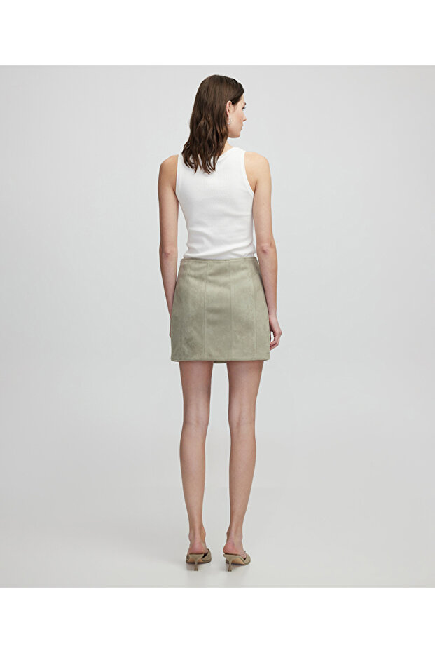 Süet görünümlü mini etek - 6