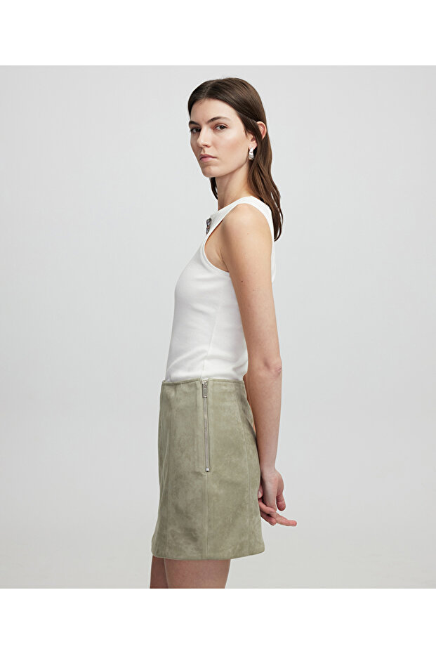 Süet görünümlü mini etek - 5