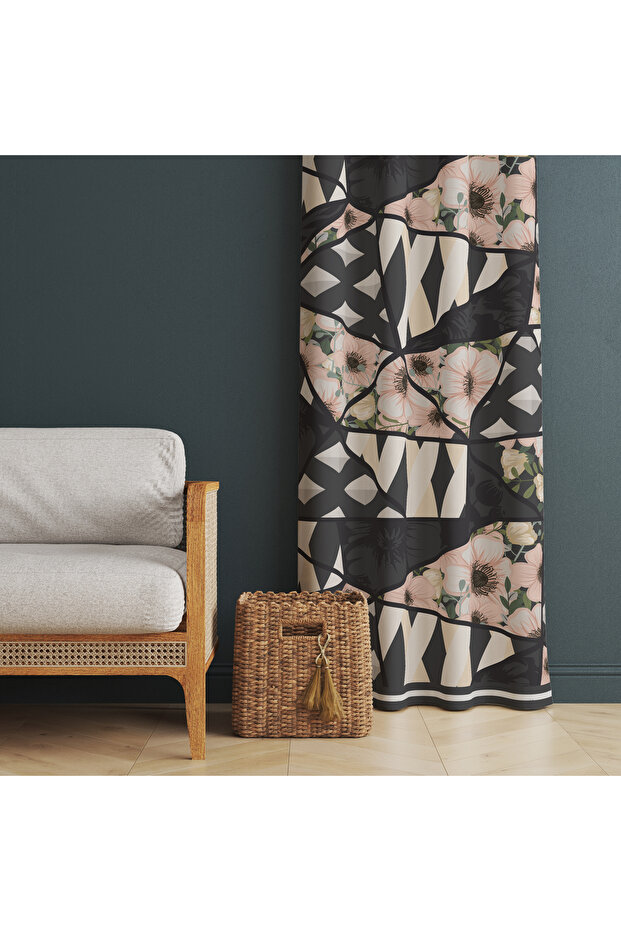 Flower Patterned Kitchen, Living Room, Bed and Children's Room Single Wing Velvet Texture Background Curtain