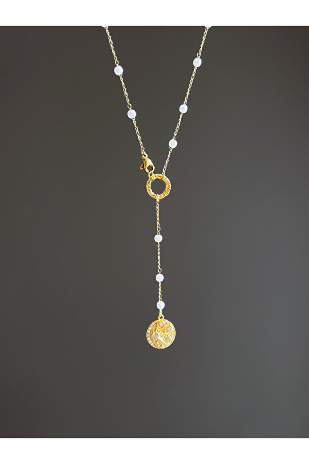Stainless Steel Plate Necklace with Pearls