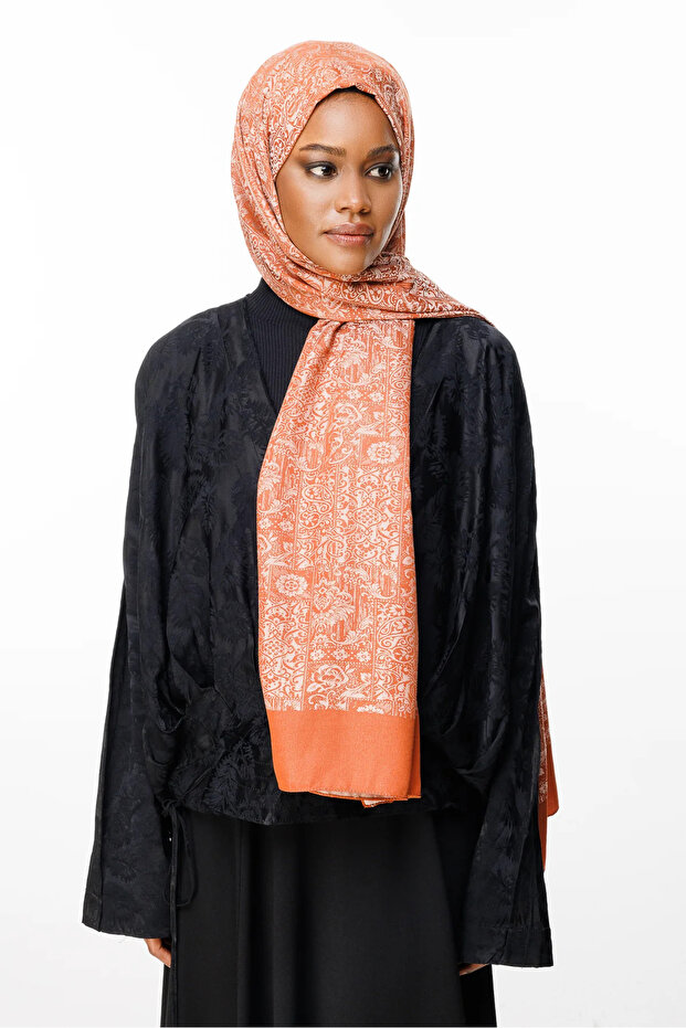 Henna Pattern Double-Sided Shawl Mink-Cinnamon