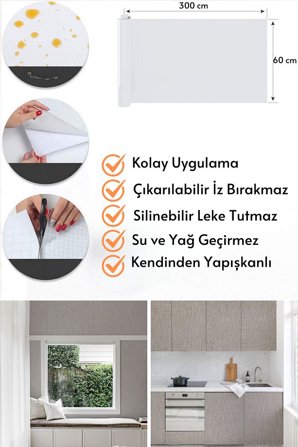 Kendinden Yapışkanlı Dokulu Keten Görünümlü Duvar Kağıdı Mutfak Dolap Kaplama - 5