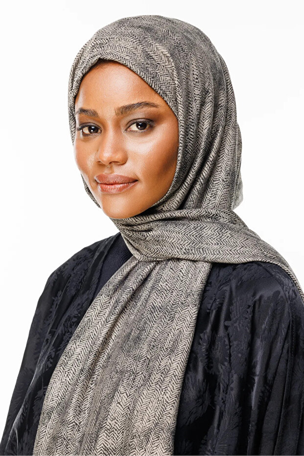 Sahra Pattern Double-Sided Shawl Black-Beige - 1