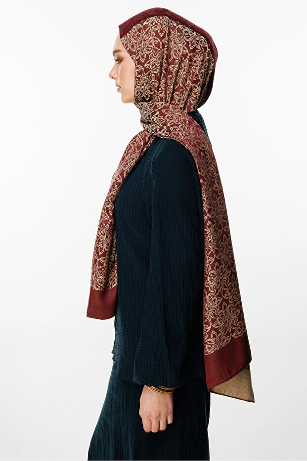 Nora Pattern Double Sided Shawl Plum-Salmon - 3