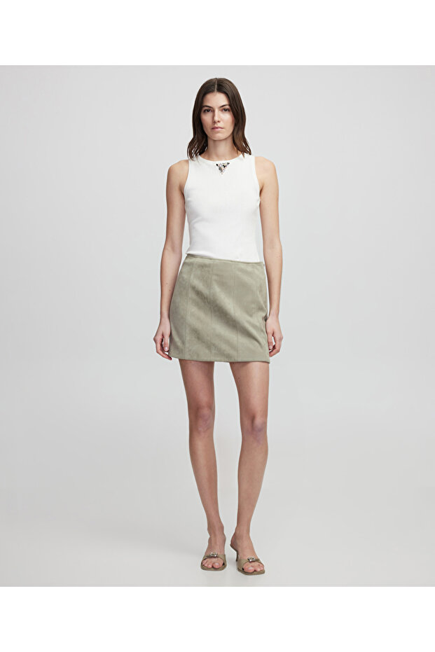 Süet görünümlü mini etek - 1