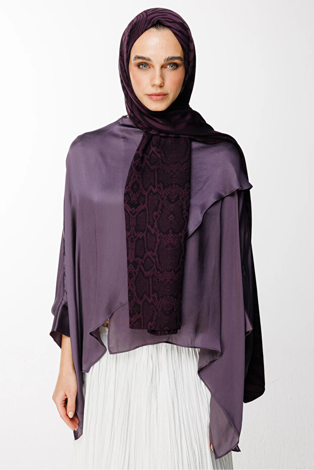 Riad Pattern Double Sided Shawl Purple-Black - 1