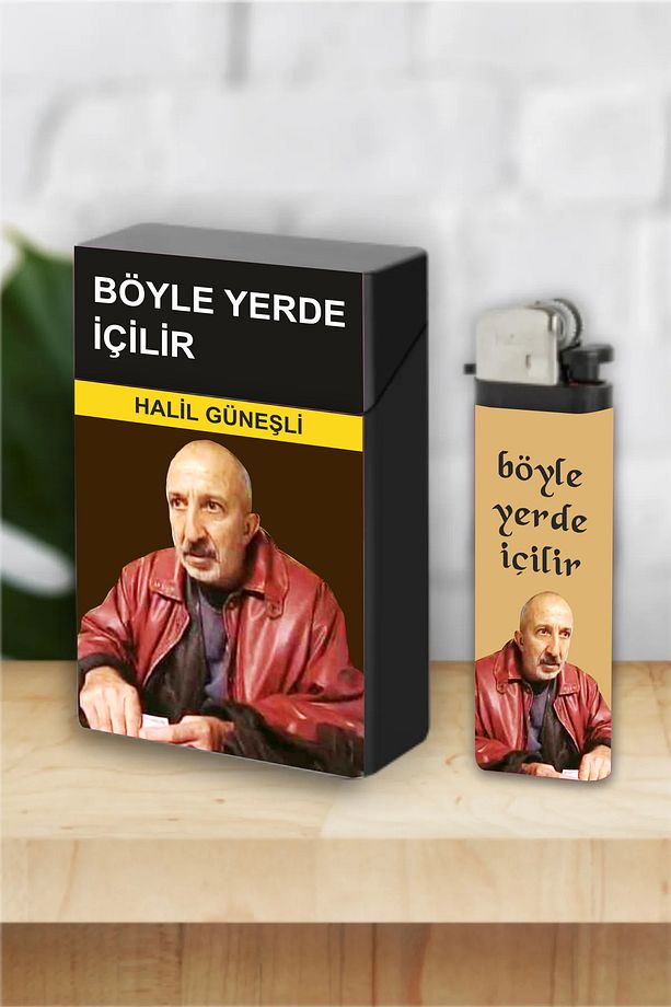 2'li Halil Güneşli Böyle Yerde İçilir Çakmak ve Sigara Kutusu Tabakası Seti - 1