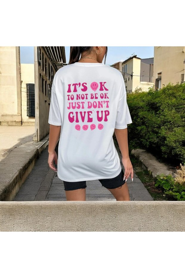 Unisex Give up Smile Printed Oversize Short Sleeve T-Shirt