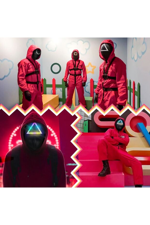 Işıklı Squıd Game Maske Kaliteli Squid Game Maskesi Üçgen - 7