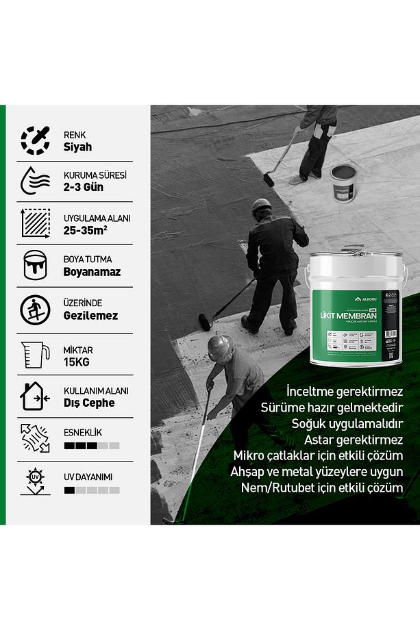 3 Adet 15 KG Lite Likit Membran Kauçuk ve Elyaf Katkılı Sıvı Su Yalıtım Malzemesi Avan - 2