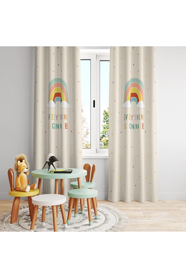 Rainbow Patterned Printed Bohemian Style Baby Kids Living and Bedroom Background Curtain