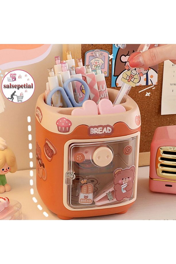 Kawaii Sevimli Kalem Kutusu Masaüstü Kalemlik Kawaii Kapaklı Kalem Kutusu Masa Üstü Organizer - 5