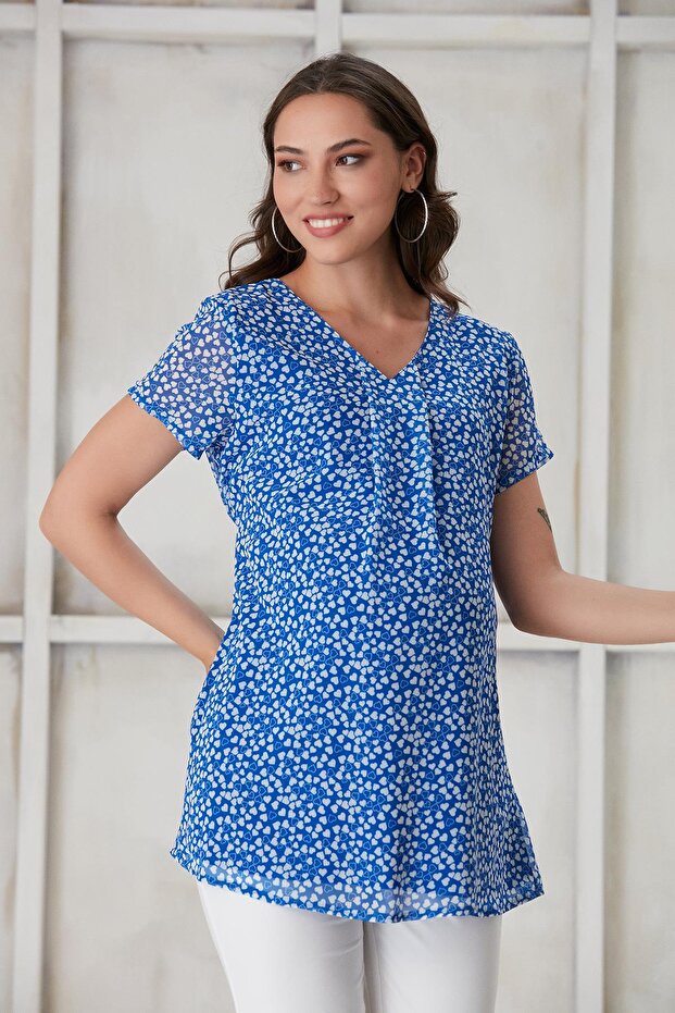 Heart Pattern Chiffon Maternity Blouse - 4