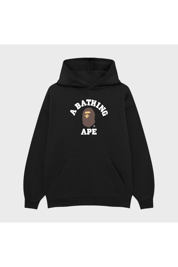 Unisex a Bathing Coffee Printed 3 Thread Ruched Oversize Hoodie Sweatshirt
