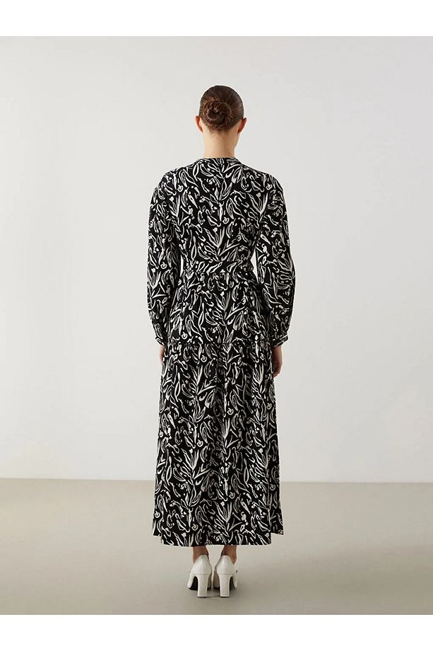 LCW Modest Siyah Hakim Yaka Desenli Kadın Elbise - 4