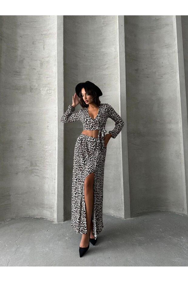 Leopard Pattern Blouse Skirt Set - 7