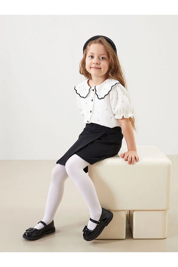LCW Kids Ekru Bebe Yaka Kız Çocuk Gömlek ve Şort Etek 2'li - 2