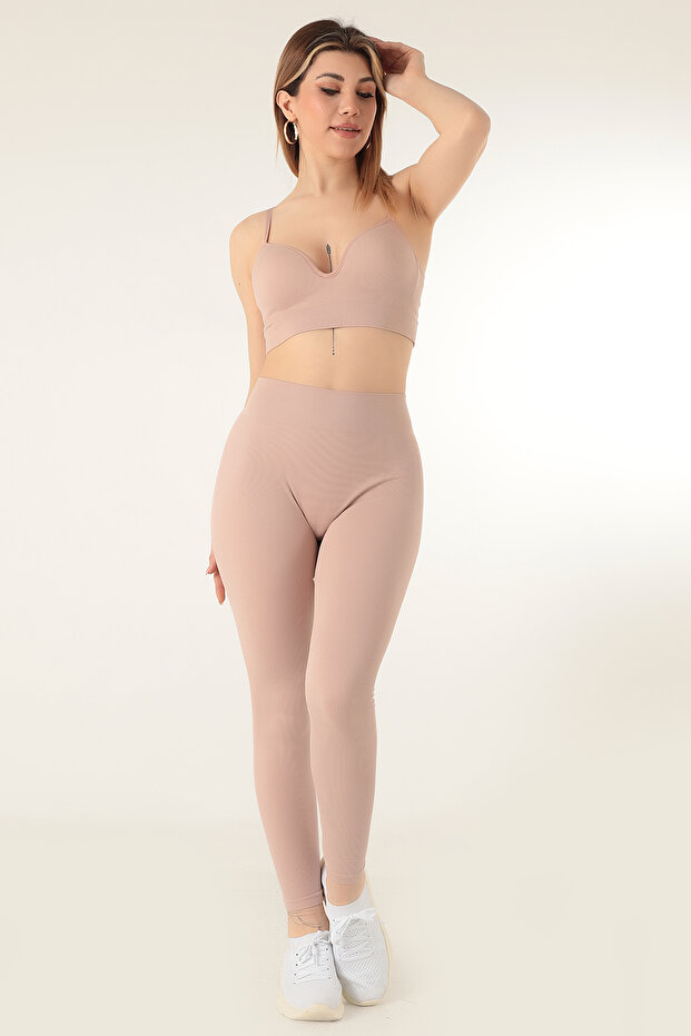 Dikişsiz Örme Yüksek Bel Tayt - 2