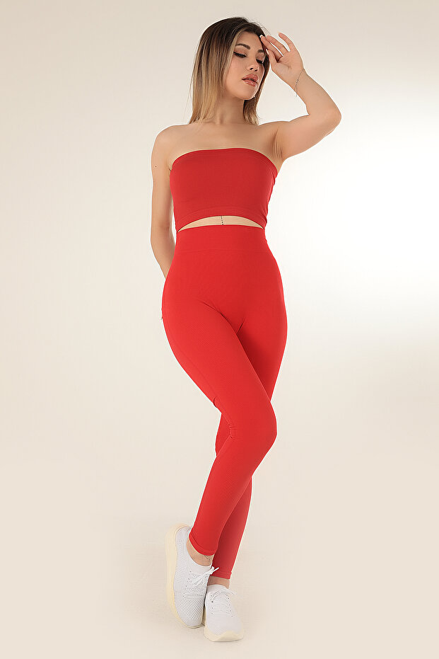 Dikişsiz Örme Yüksek Bel Tayt - 3