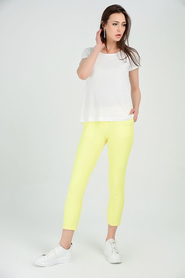 Pantolon - Bilekte Atlas Kumas Pantolon | Pnt19003 Sarı - 2