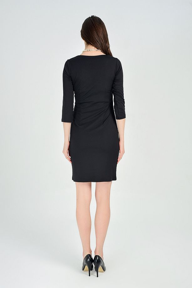 Polyester Yuvarlak Dairesel Yakalı U.kol Dalgıç Elbise | Elb13547 Siyah - 3