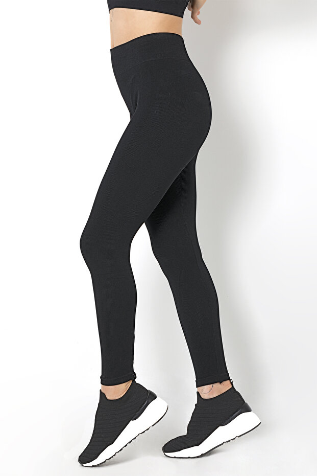 Dikişsiz Örme Yüksek Bel Tayt - 1