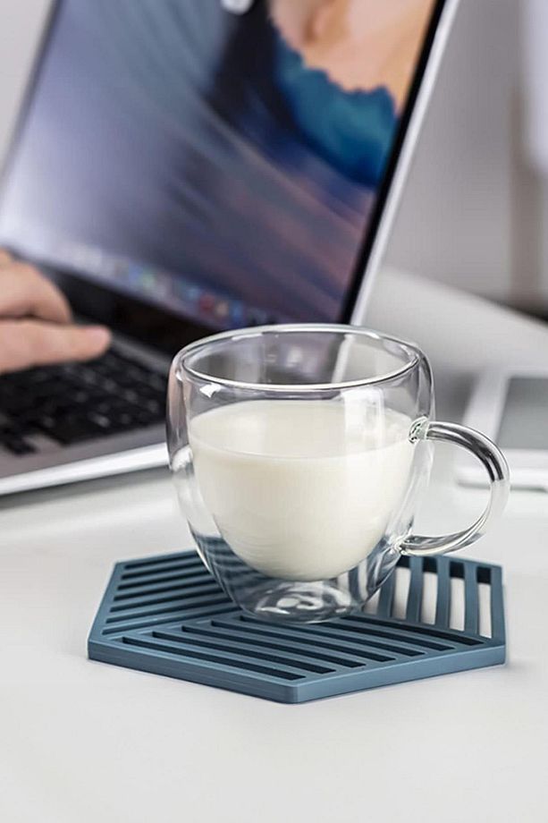 Çift Camlı Çift Cidarlı Cam Kupa Ev Ofis Fincanı 250 ml Çift Katlı Isı Yalıtımlı Kulplu Cam Bardak 2 - 4