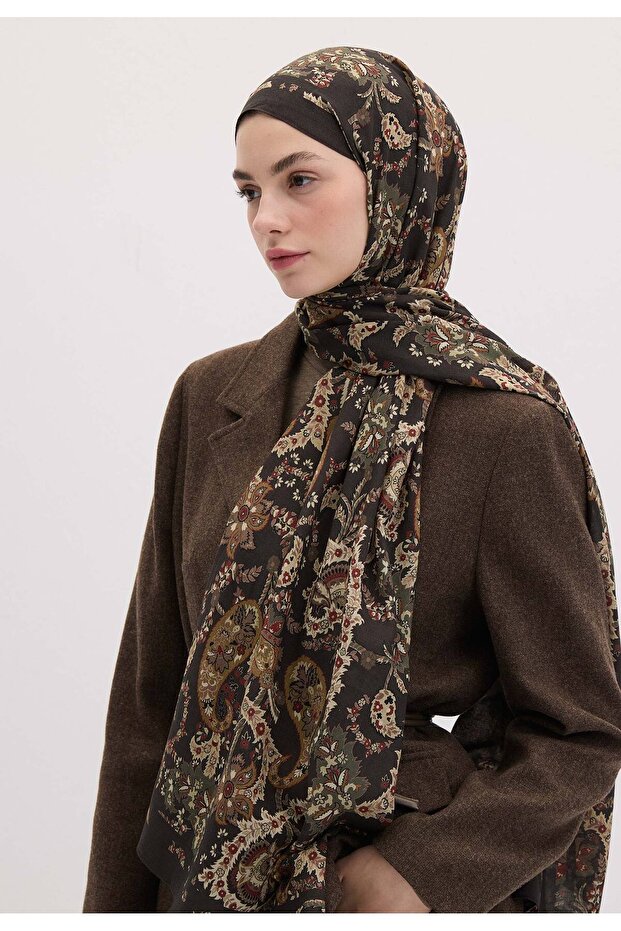 شال إينيا منقوش باللون البني - 4