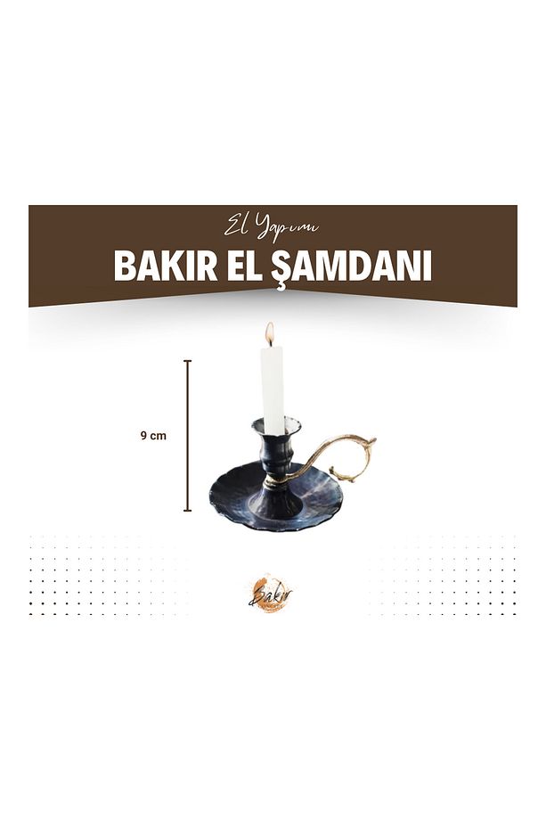 Bakır El Şamdanı Fırfırlı Model Oksitli Siyah Renk (TEKLİ) - 6