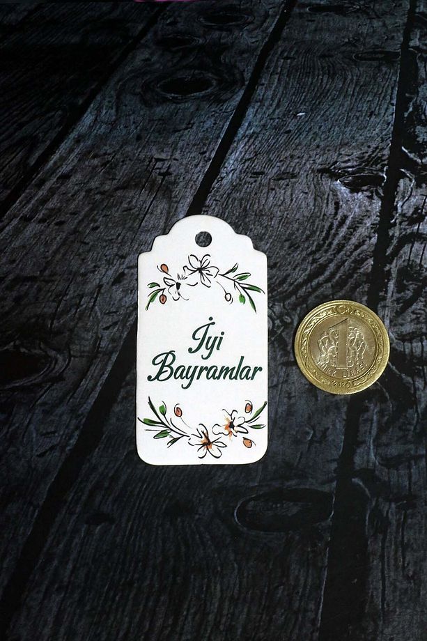 Bayram etiketi - İyi Bayramlar baskılı - 50 adet Karton Bayram Etiketi (3.5 x 7 cm ) - 4