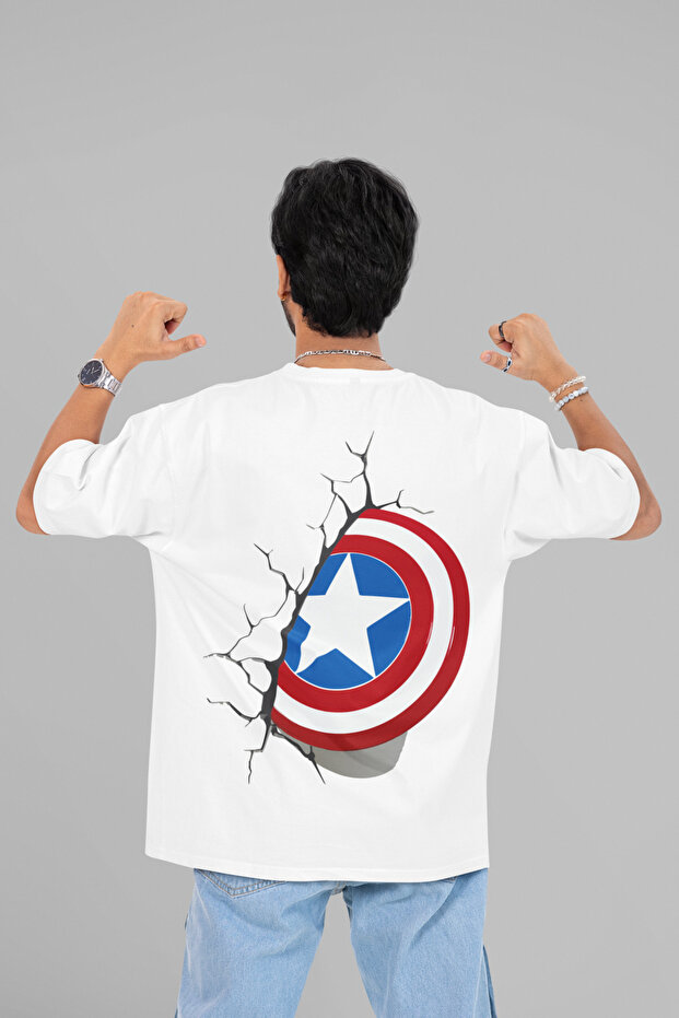 تي شيرت كابتن أمريكا شيلد مطبوع للجنسين مقاس كبير من Avengers Marvel