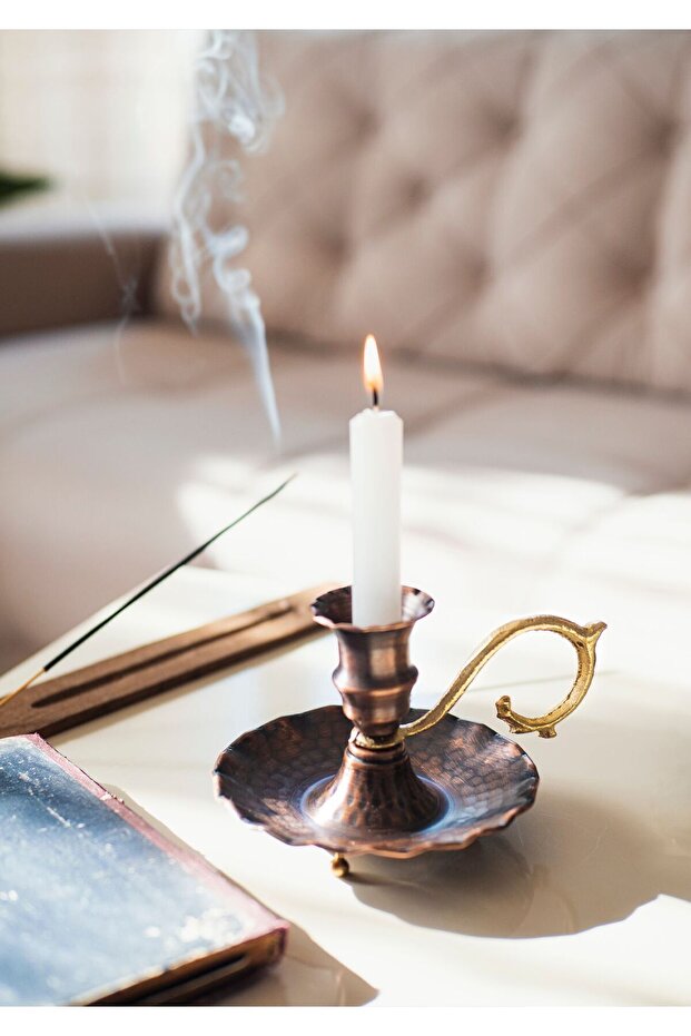 Bakır El Şamdanı Fırfırlı Model Oksitli Renk (İKİLİ) - 2