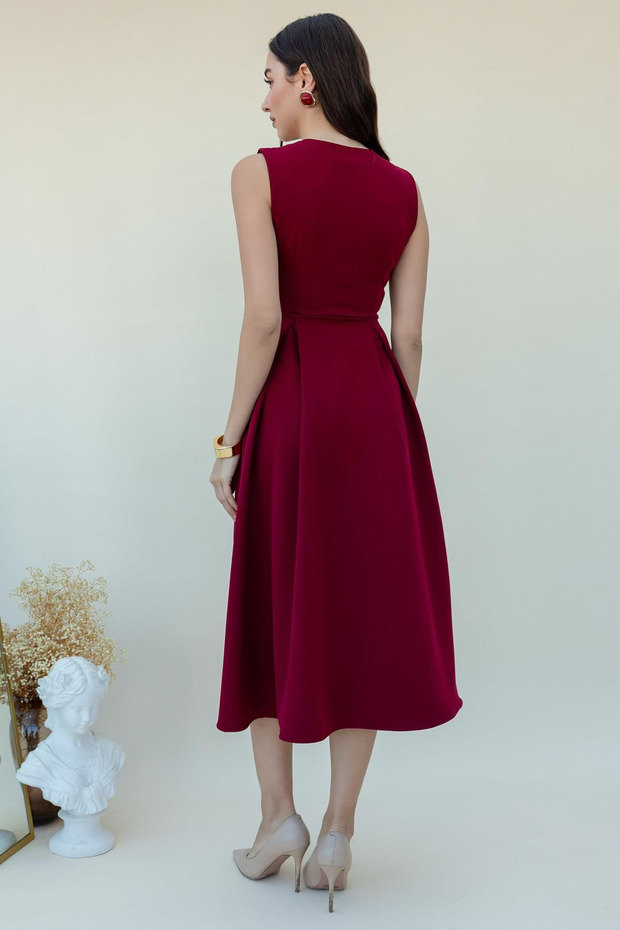 فستان ميدي بأزرار على شكل حرف V - 4