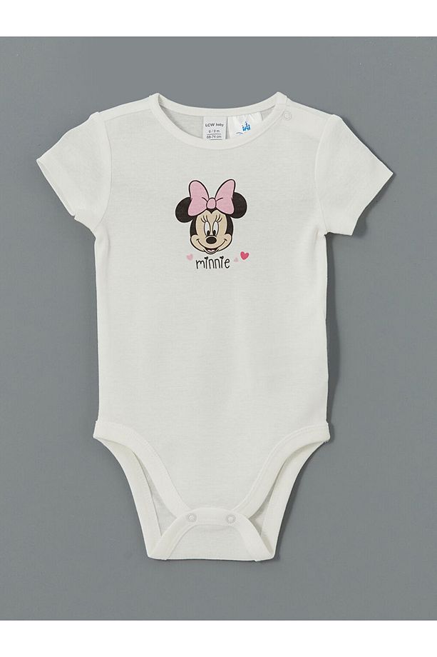 LCW baby Ekru Minnie Mouse Baskılı Kız Bebek Çıtçıtlı Body 2'li - 2