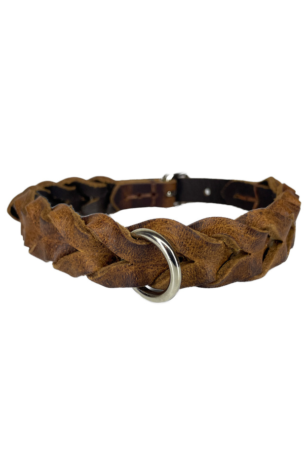 Premium Genuine Leather Hand Knitted Dog Collar 2.5x55 (HOLE DIST 41-50CM)
