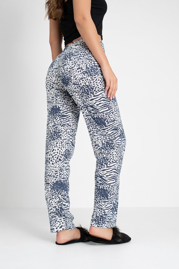 Cotton Thin Breathable Fabric Ribbon Waist Detailed Printed Pocketless Women's Pajama Bottoms