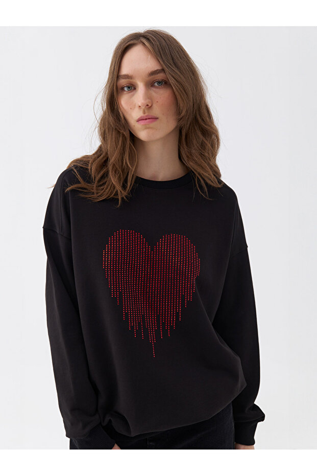 Oversize Taş Baskılı Sweatshirt - 1