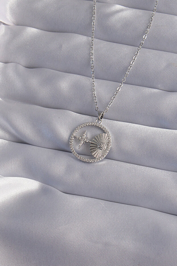 316L Steel Chain Silver Color Zircon Stone Star Figure Oval Necklace