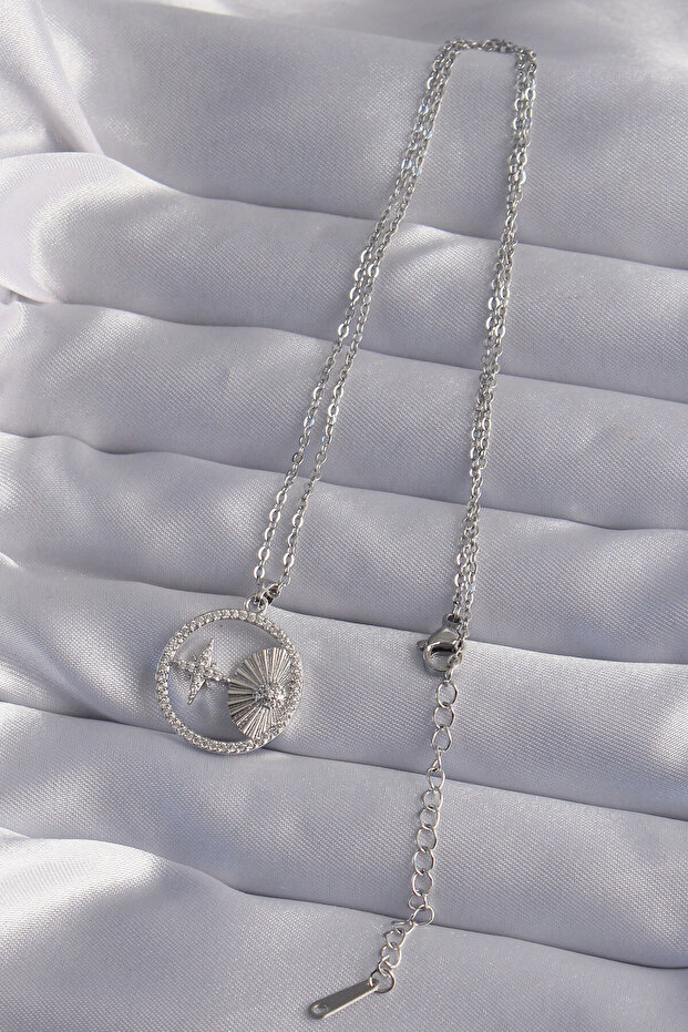 Silver Color Star Figured Oval Pendant (316L Steel)