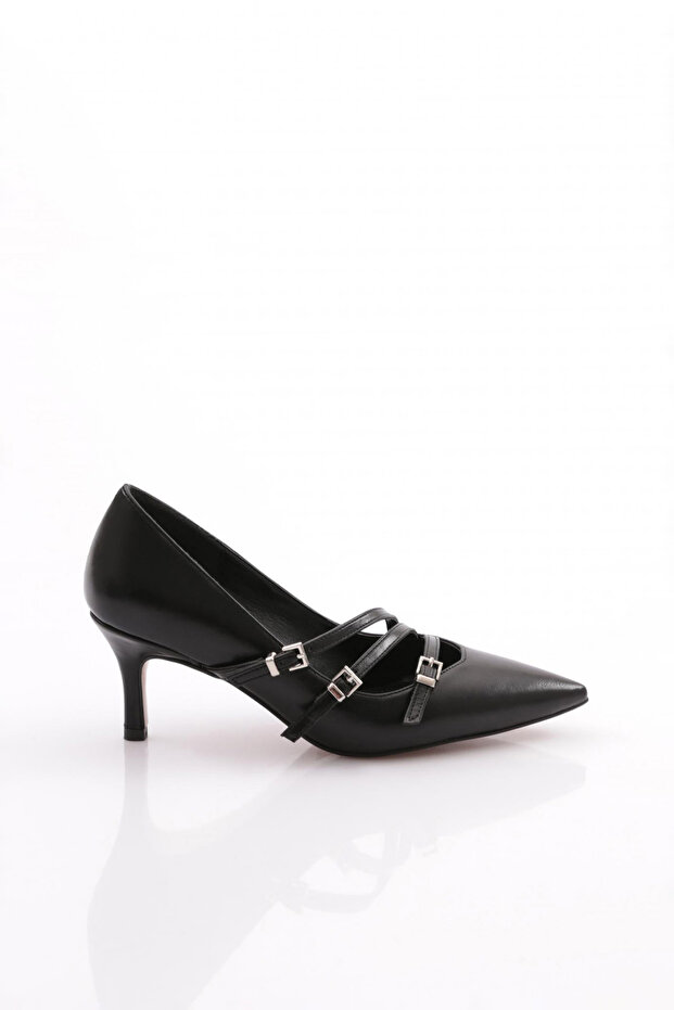Thin Heeled Belted Women's Shoes Black 3738535