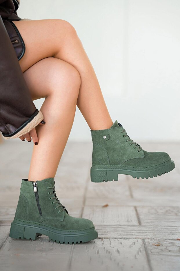 Farber Women's Genuine Suede Leather Stone Boots Green