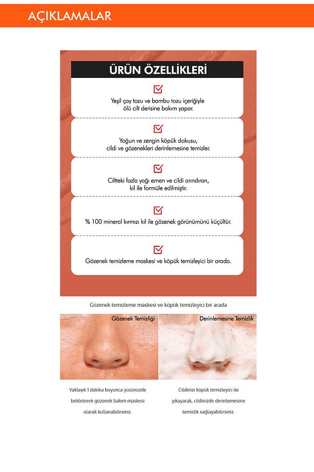 Gözenekli Ciltler İçin Amazon Kili Maske ve Temizleyici Set (110ml+120ml) Amazon Red Clay Pore - 5