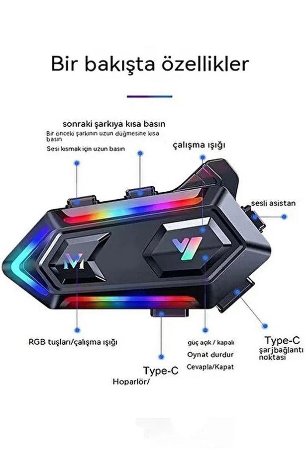 V20 Motor Kurye Kask Kulaklık RGB Modlu Bluetooth Motosiklet Kulaklık 5.3 Bluetooth Intercom - 5