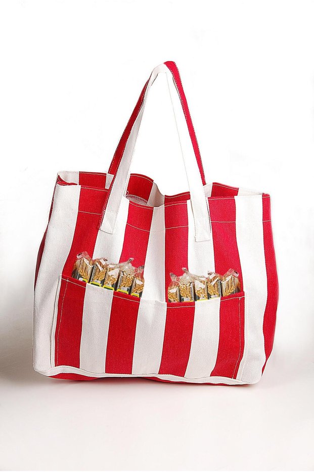 Women's Canvas 2-Pocket Daily Colorful Beach Shoulder Bag Red