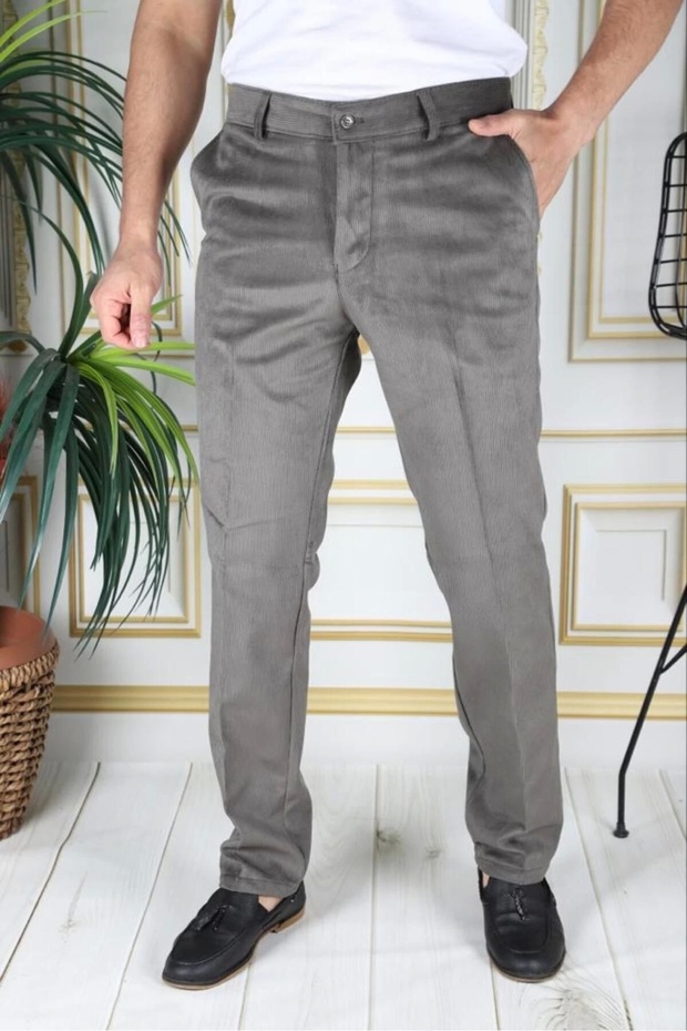 Velvet Men's Trousers Water Green Fleece Lined Flexible Thick Wicking Classic Cut Side Pockets Lined